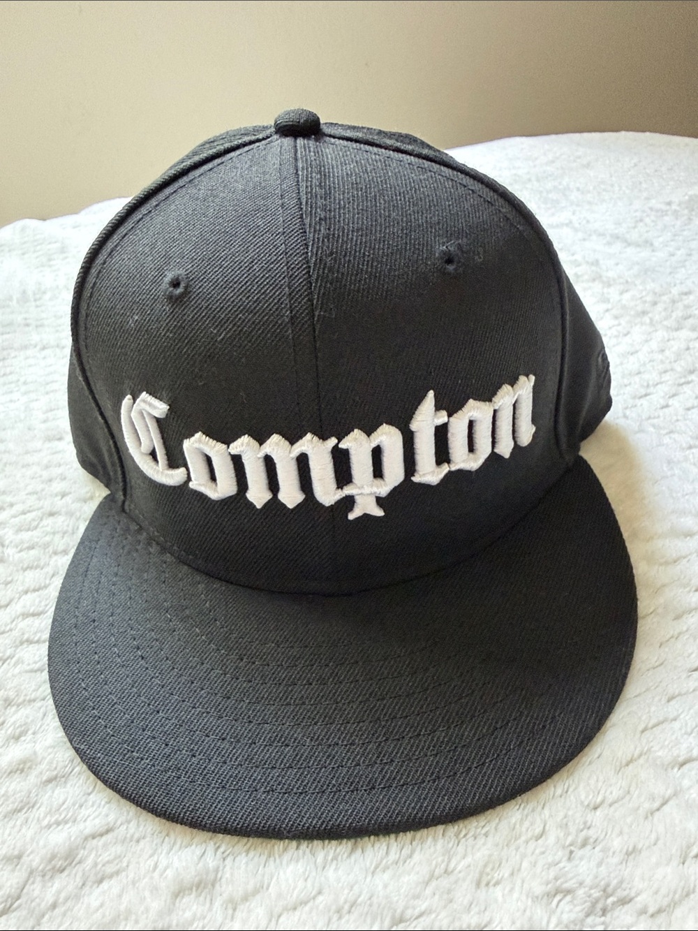 Compton Black Snapback Hat - White Embroidered Logo 7 1/8- 56.8cm